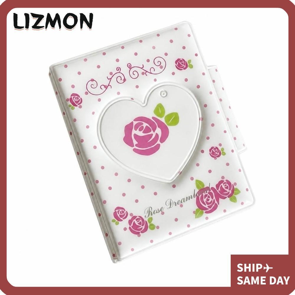 LIZMON Album Ảnh 3 Inch, Photocard Binder Hoa Hồng In Photocard Giá Đỡ, Trái Tim Vintage Rỗng Nút Ch