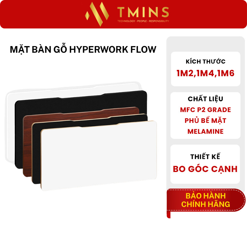 Mặt bàn gỗ HyperWork Flow 1m2, 1m4, 1m6 | Thiết kế bo cong 4 góc - Hàng chính hãng