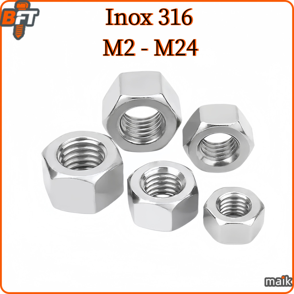 Đai Ốc, Tán Dẹp, Tán Ecu Inox 316 Dùng Cho Bulong M2 / M2.5-M24 [maik-1]