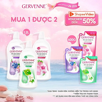 [TẶNG TÚI 600G] Sữa tắm trắng da Gervenne 1.2L + Tặng kèm Túi sữa tắm 600g (Tặng mùi ngẫu nhiên)