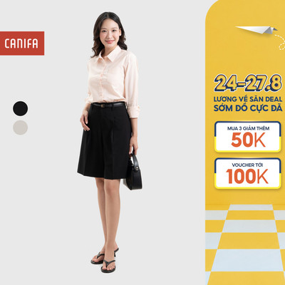 Quần short nữ CANIFA dáng suông công sở chất liệu poly pha rayon mềm mướt 6BS26S014