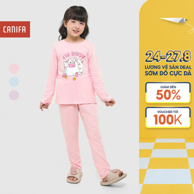 Bộ quần áo bé gái CANIFA bộ dài tay thu đông có hình in 1LS25W001