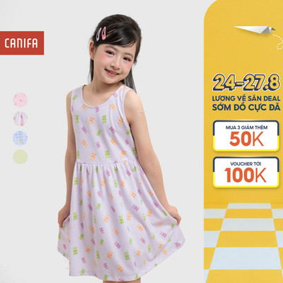 Váy liền bé gái CANIFA cổ tròn sát nách có hình in 1DS26S001