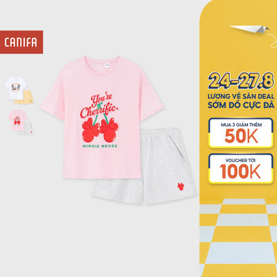 Bộ quần áo nữ CANIFA áo thun cộc tay in họa tiết quần short dày dặn 6LS26S002