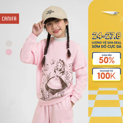 Áo nỉ bé gái CANIFA tay bèo in hình Alice 1TW25W009
