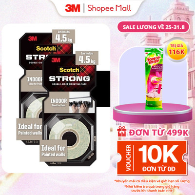 Combo 2 Băng keo hai mặt sử dụng trong nhà 3M™ Scotch® 110-M19,19mm x 4m-Dính siêu tốt,độ bền cao,chống tia UV,kéo nhẹ n