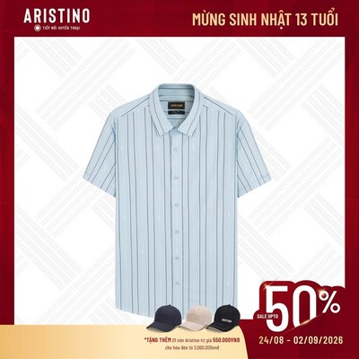 Áo Sơ Mi Nam Xanh Kẻ hoạ tiết đan lát Aristino Slim tay ngắn Fit bamboo visco mềm mại thoáng khí ít nhăn ASS115AS3