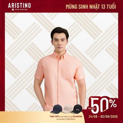 Áo Sơ Mi Nam Cotton Oxford Cam Aristino Brezza màu cam tay ngắn ASSU07AS0