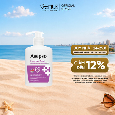 Nước Rửa Tay Kháng Khuẩn ASEPSO Hương Lavender 250ml - Dịu Nhẹ, Giữ Ẩm Không Khô Da