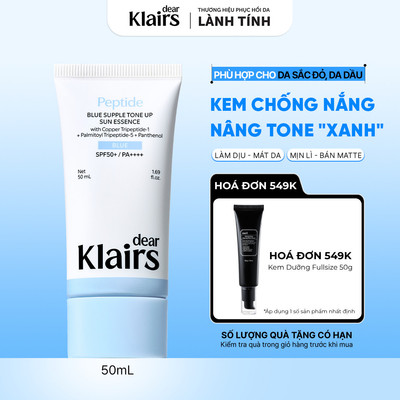 [NEW] Dear Klairs Kem chống nắng Blue Supple Tone Up Sun Essence SPF50+ PA++++ 50ml [FS]