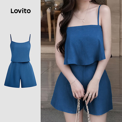 Bộ áo liền quần Lovito có khóa kéo phong cách thường ngày mùa xuân/hè cho nữ L143ED475