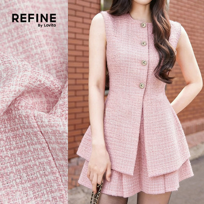 (Refine by Lovito) Áo sát nách / chân váy thanh lịch jacquard có nút giả túi mùa xuân/hè màu hồng cho nữ Công sở LR35E033