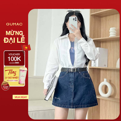 Áo sơ mi nữ Gmorning - GUMAC trắng tay dài phối viền ren vải si thoáng mát  YAE12016