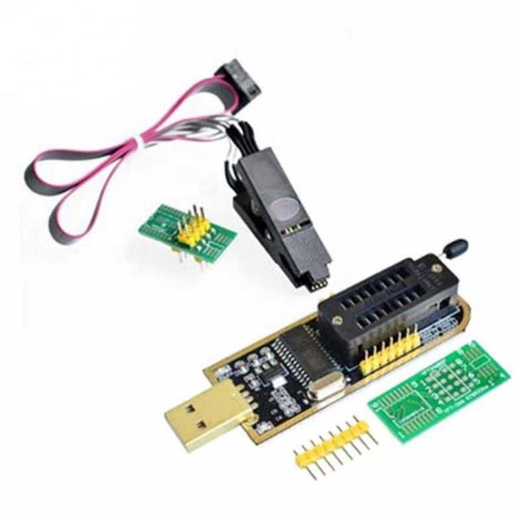 Bộ định tuyến bo mạch chủ USB vàng cục bộ LCD CH341A Lập trình viên + Không tháo gỡ Kẹp kiểm tra SOP
