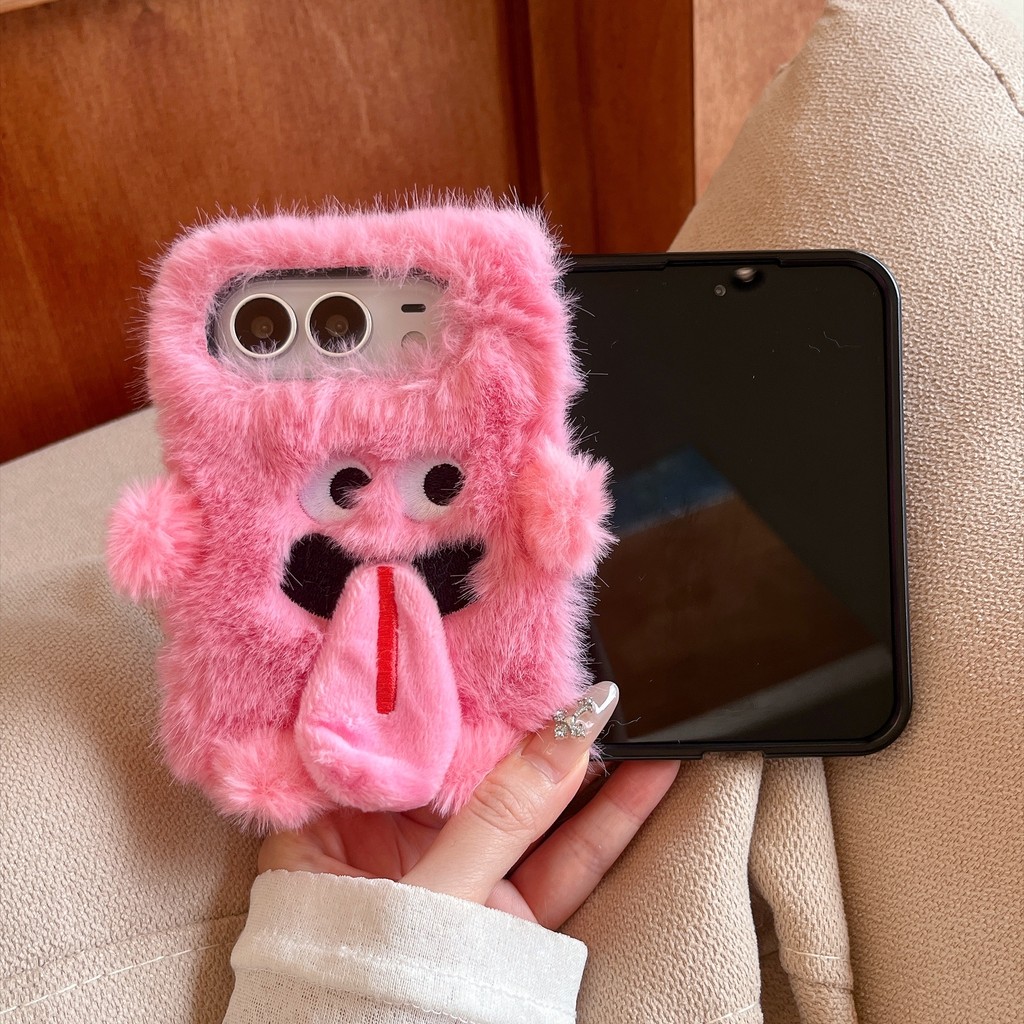 Fuzzy Tongue Out Monster Cover cho iPhone 17 Air 16 15 14 Plus 13 12 11 Pro Max Fuzzy Tongue Out Mon