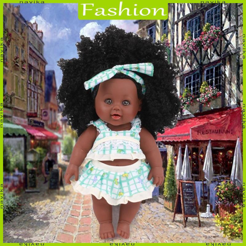 NA Reborn Đen Bé Gái Cho Búp Bê 12in Afro Tóc Full Body Vinyl Nhân Tạo Thủ Công Cho w Đầm Thời Trang