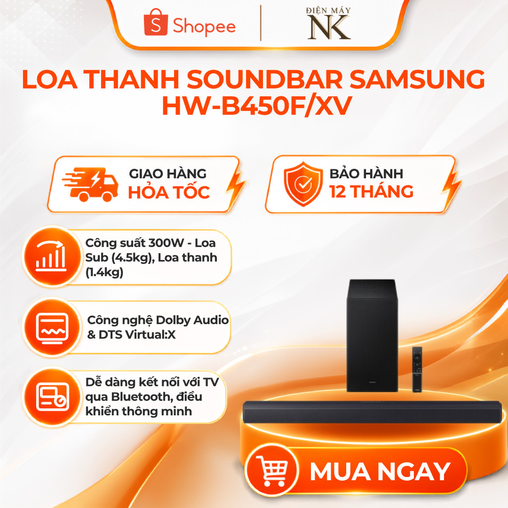 Loa Thanh Soundbar Samsung B-Series HW-B450F 2.1 Kênh Tích Hợp Loa Trầm (2025) - Bảo Hành 12 Tháng