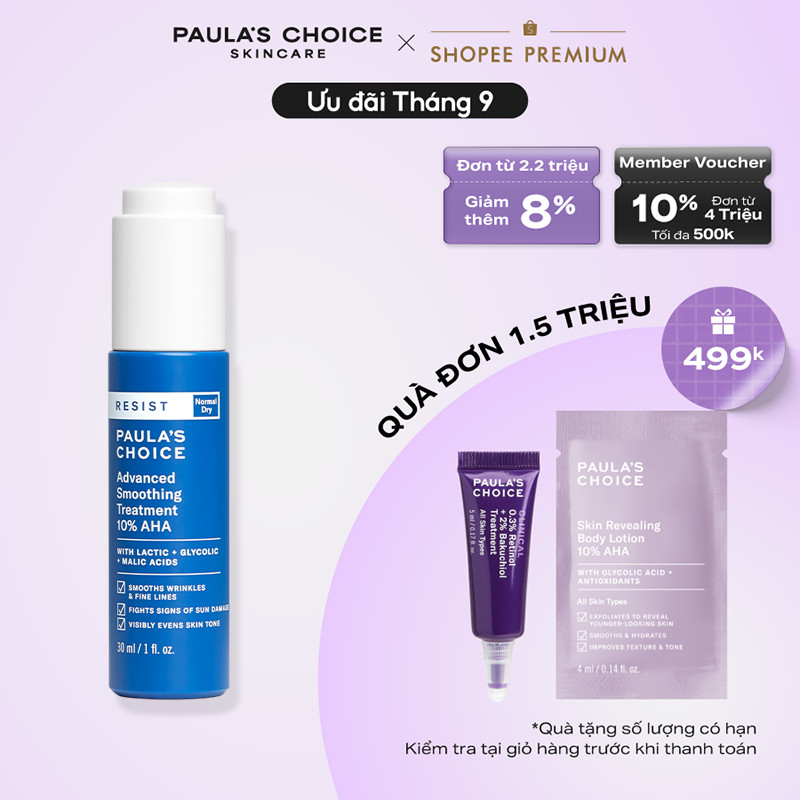 Lotion làm sáng mịn da giúp da căng bóng Paula's Choice Resist Advanced Smoothing Treatment 10% AHA 