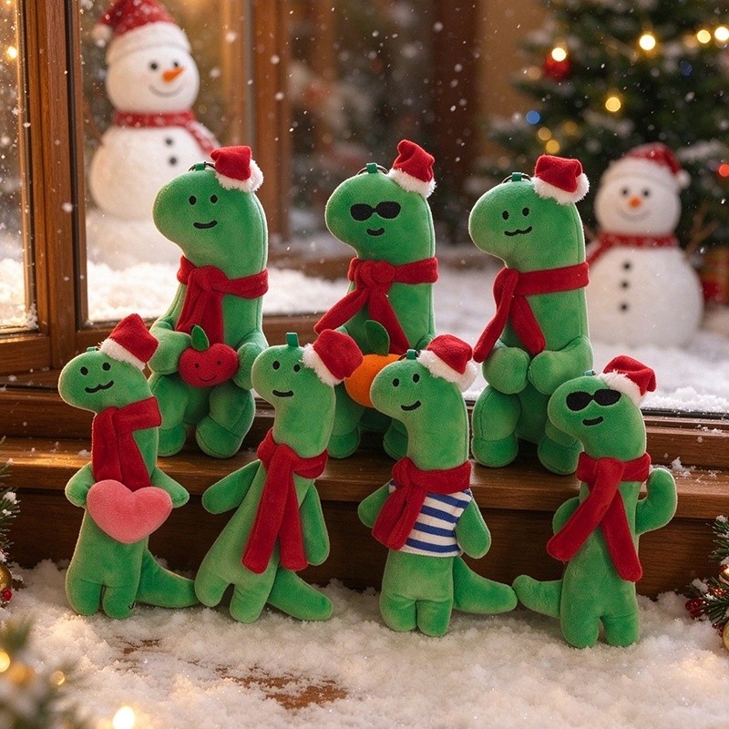 Joguman Brachio Đồ Chơi Sang Trọng Giáng Sinh Khủng Long Xanh Búp Bê Nhồi Bông Với Mũ Ông Già Noel K