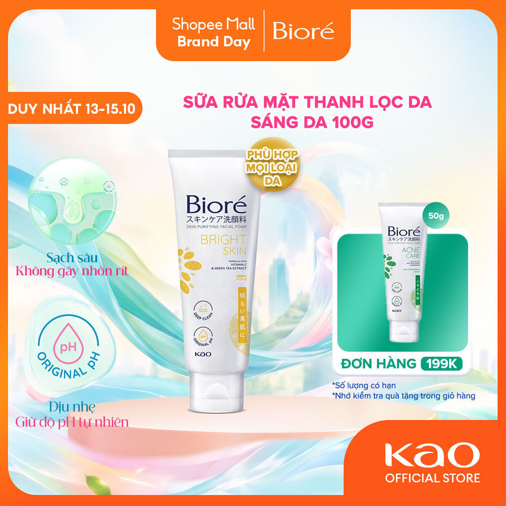 Biore Sữa Rửa Mặt Thanh Lọc Da - Sáng Da 100g