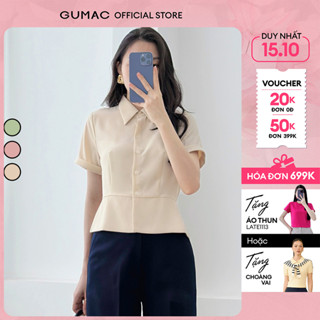 Áo sơ mi nữ dáng lửng ôm eo tay ngắn lai lật chéo ý mềm mịn thoáng mát thời trang GUMAC LAF0518