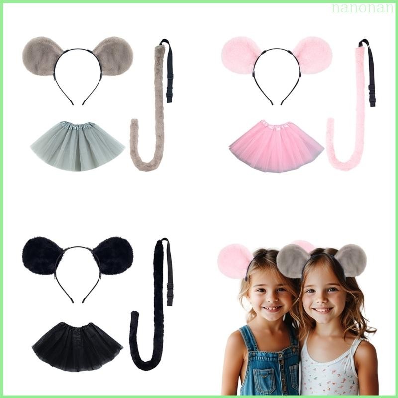 Nan Trẻ Em Động Vật Trang Phục Tai Chuột Băng Đô Đuôi Tutus Váy 1 2 3 Bộ Trang Phục Chuột