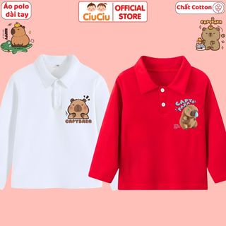 Áo Polo Dài Tay Cho Bé Trai Bé Gái Hình Capybara CIUCIU Chất Thun Cotton Mềm Mại