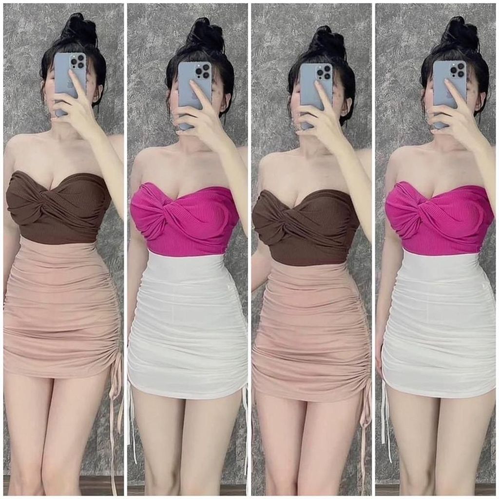 G68 Áo ống croptop xoắn nơ  phom croptop size dưới 53kg