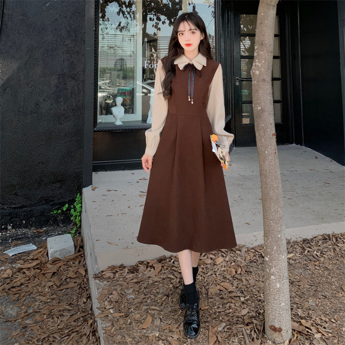 Đầm phong cách tay dài, đầm retro Mori, đầm dài Pháp thanh lịch, thon gọn cho phụ nữ