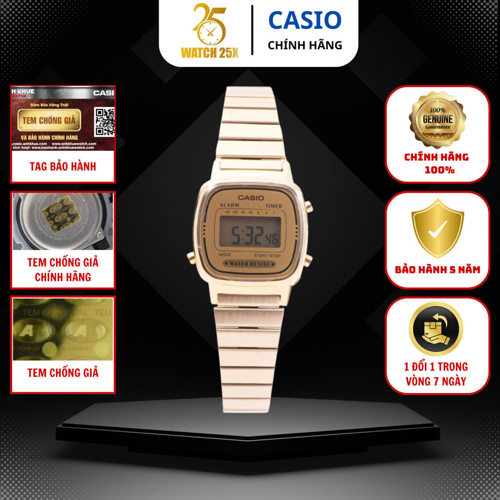 Đồng Hồ Casio Nữ LA670WGA-9DF Watch25x – Dây Vàng Sang Trọng, Kiểu Dáng Retro Cá Tính Phong Cách Hiệ