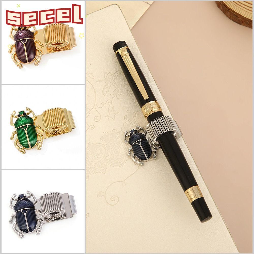 Kẹp bút SECEL, Scarab Beetle Kim loại Scarab Beetle Pen Clip, với vòng bút Đàn hồi lò xo Bút giữ văn