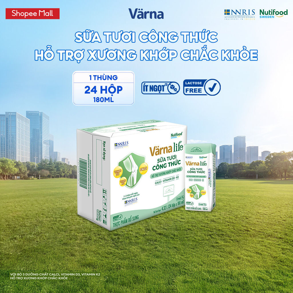 [LIVESTREAM PEWPEW] Thùng 24 hộp Varna Life sữa tươi công thức hỗ trợ xương khớp chắc khỏe (Xanh) ( 