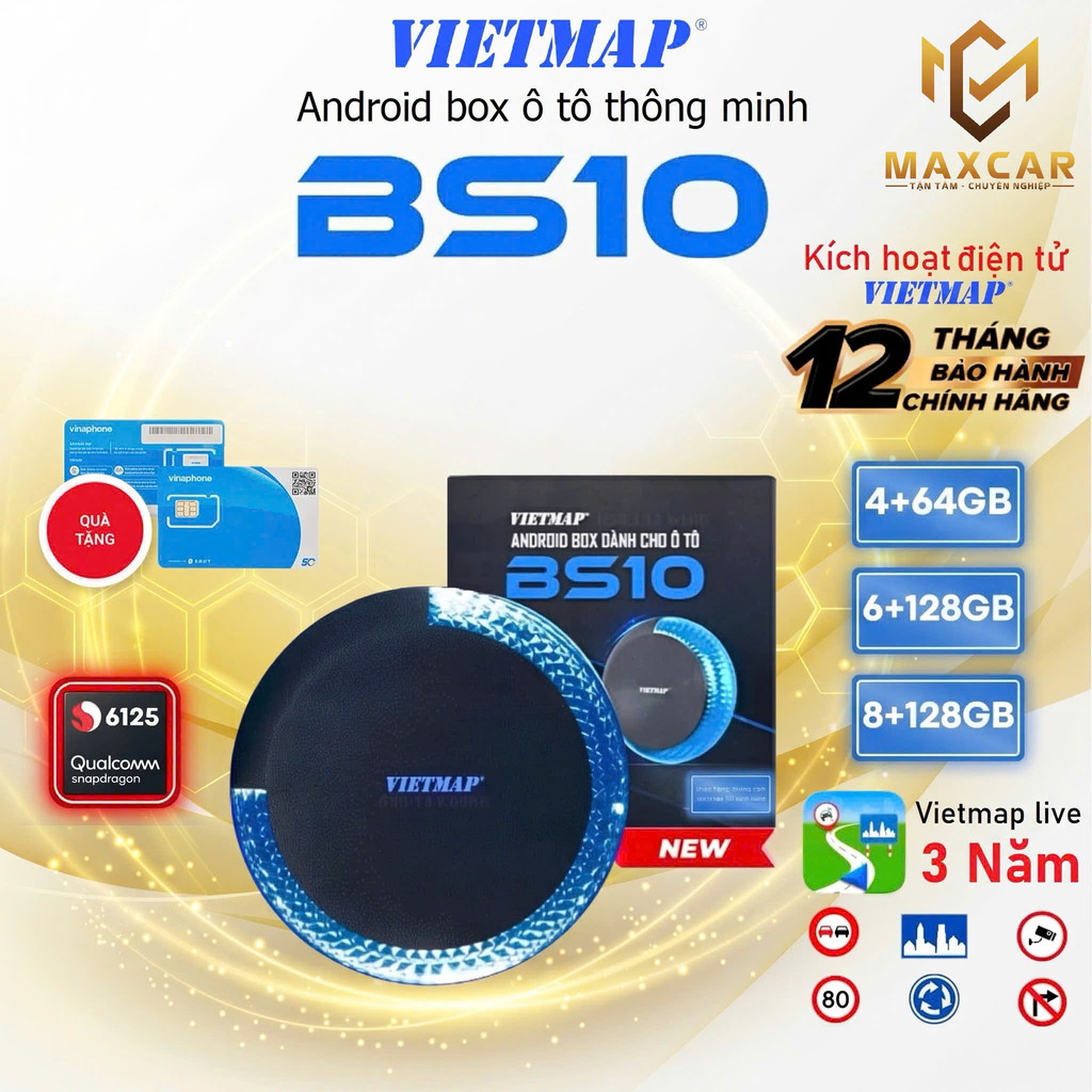 Android box xe hơi Vietmap BS10 Lite Kèm Sim 4G, Dẫn đường, AppleCarplay & Android
