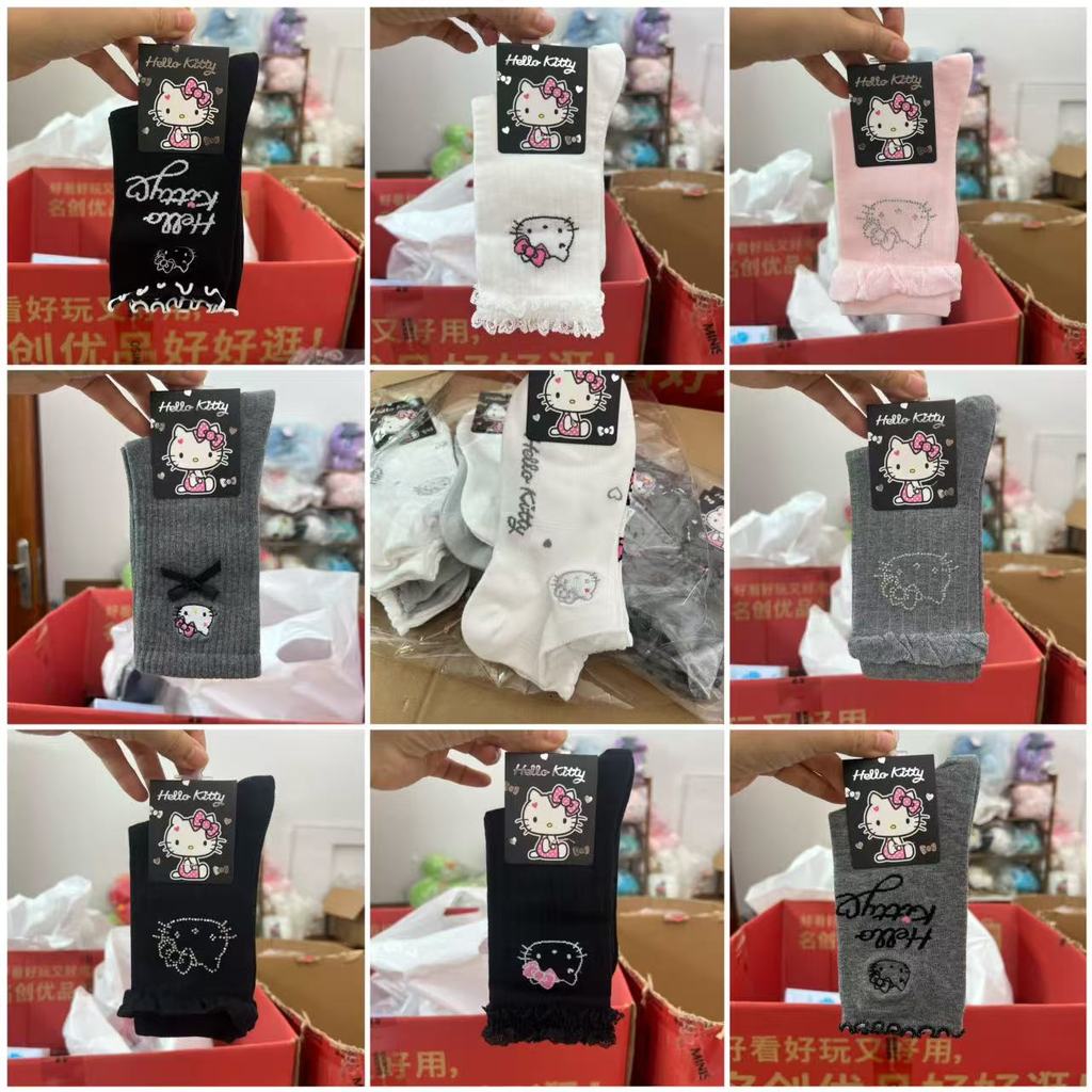 Sản phẩm nổi tiếng Sanrio Family Series Y3K Ren Viền Dài Tất Hello Kitty Hello Kitty Nơ