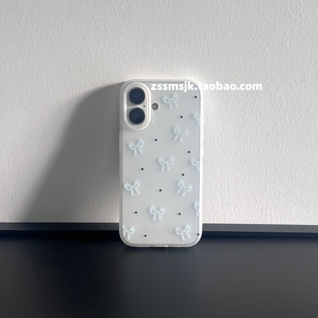 Ốp điện thoại này là gì?Niche ins Style Blue Knot Black Polka Dot iPhone17 Ốp Điện Thoại Nút Camera 