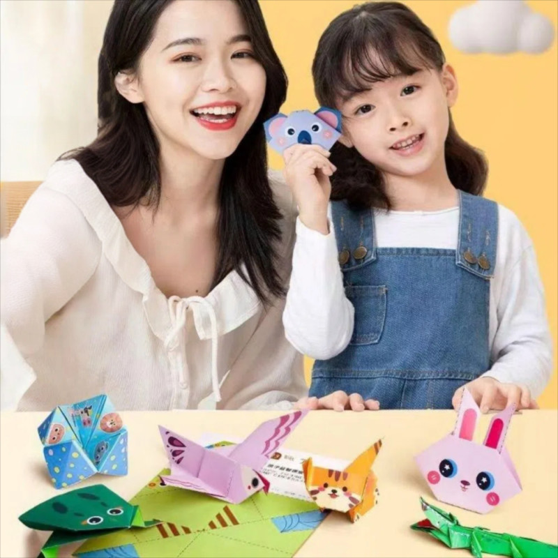 JONY Origami Sách, Trẻ Em 15 Tờ Xếp Hình Origami, Họa Tiết Động Vật Dễ Thương DIY Handmade Origami O