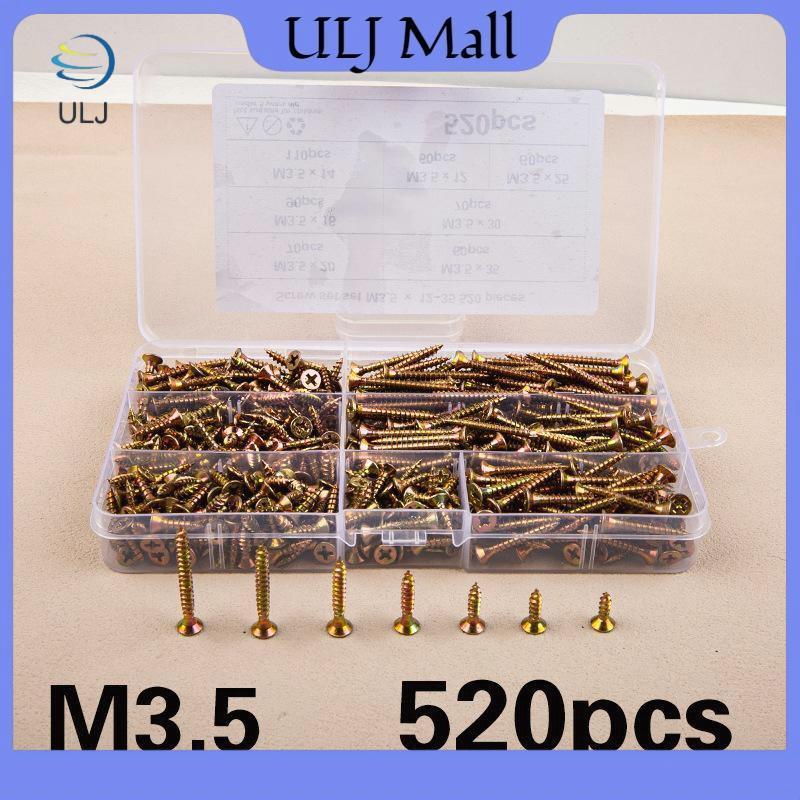 ULJ 520 Cái M3.5 Đầu chìm Bộ vít tự khai thác Bộ vít mạ kẽm màu để chế biến gỗ Trang trí nhà cửa côn