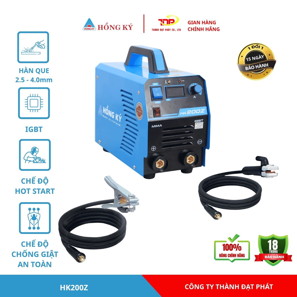 Máy hàn que chống giật Hồng Ký Eco HK200Z | Công nghệ IGBT, Hàn que 2.6-4.0, Hàn que 3.2 liên tục, C