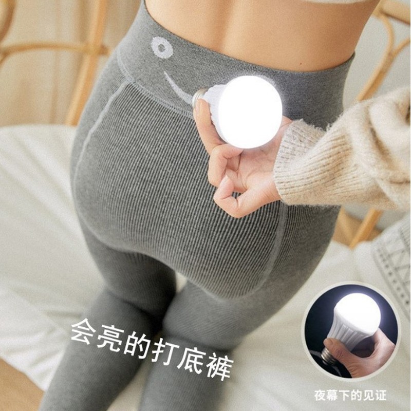 Sọc Dọc Mặt Cười Quần Legging Eo Thu Đông Ấm Áp Tích Hợp Quần Nữ Bên Ngoài Mặc Lông Cừu Lót Dày Grap