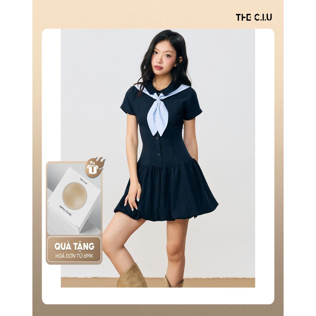 Đầm xòe cổ sơ mi tay ngắn THE C.I.U, váy liền dáng xòe kèm khăn choàng - Wrenna Dress