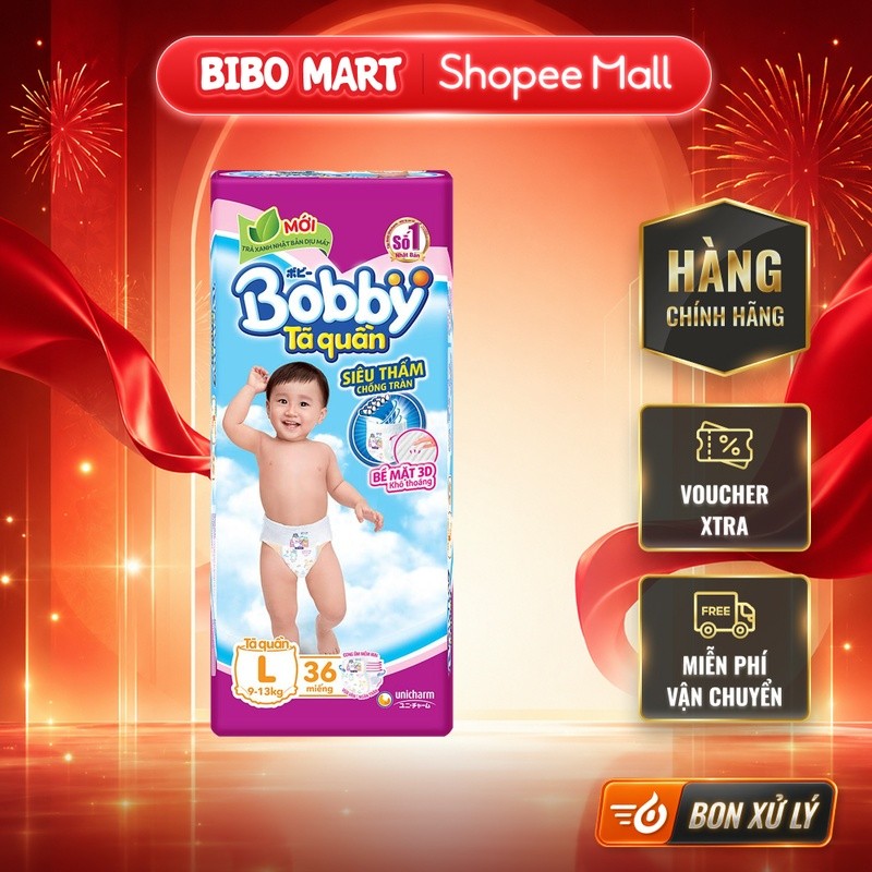 Bỉm Bobby quần size L36 miếng cho bé 9-13kg