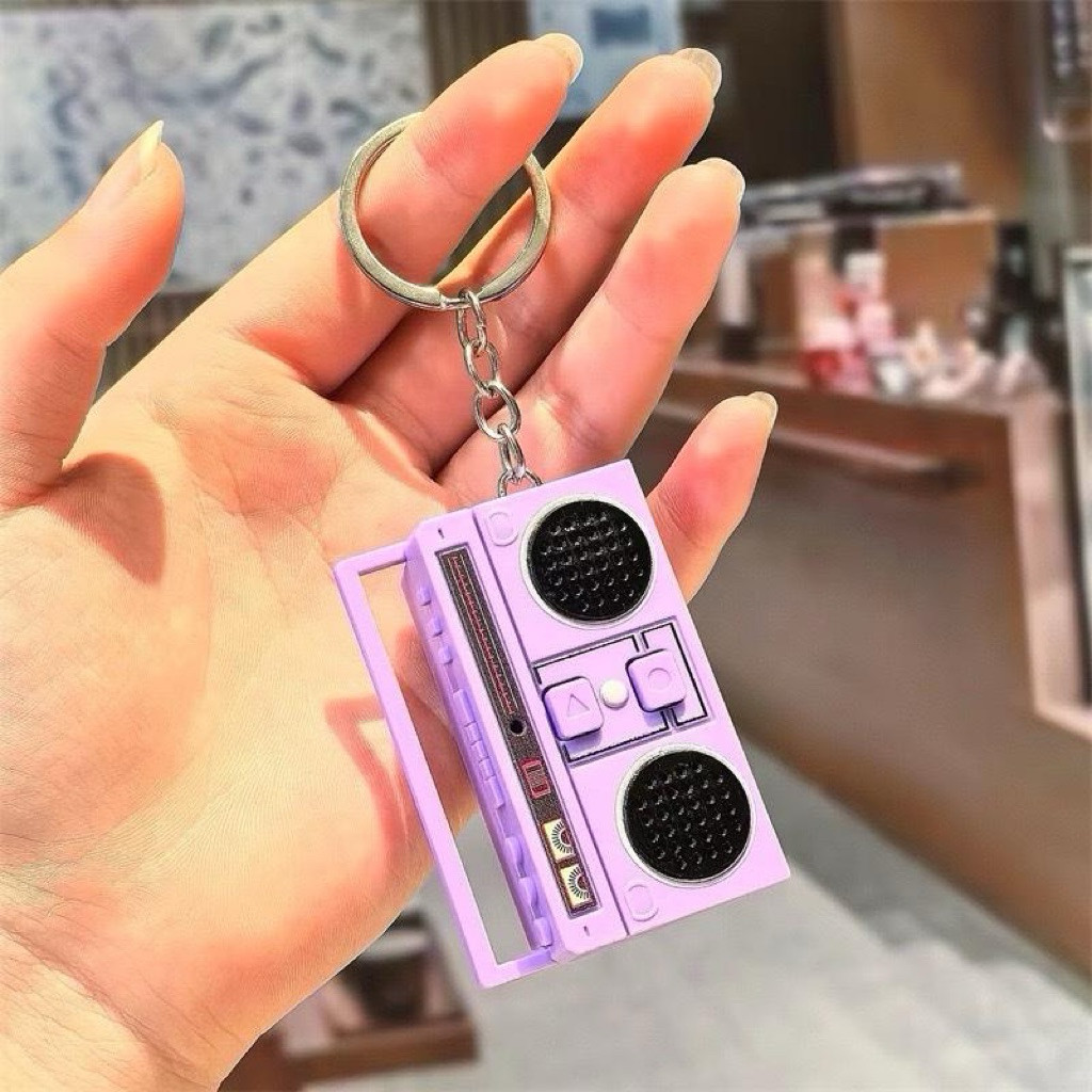 favourie Móc Khóa Radio Cassette Retro Có Ghi Âm | Móc Khóa Máy Ghi Âm Mini Vintage Phát Thanh 60s