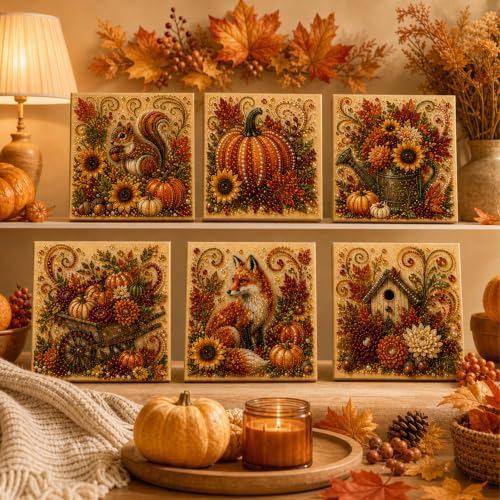Bộ tranh kim cương mùa thu DIY Fall Craft Full Drill Crystal Art Pumpkin Squirrel Fox Harvest Season