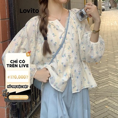 (Live Hosts' pick) Lovito Kỳ nghỉ Áo sơ mi giản dị có lỗ thêu hoa dành cho nữ L102AD092