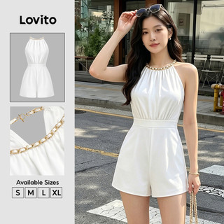 Lovito Phong cách thường ngày Bộ áo liền quần Bộ áo liền quần mùa hè / mùa xuân cơ bản bằng kim loại dành cho nữ LNE30044 (TRẮNG)