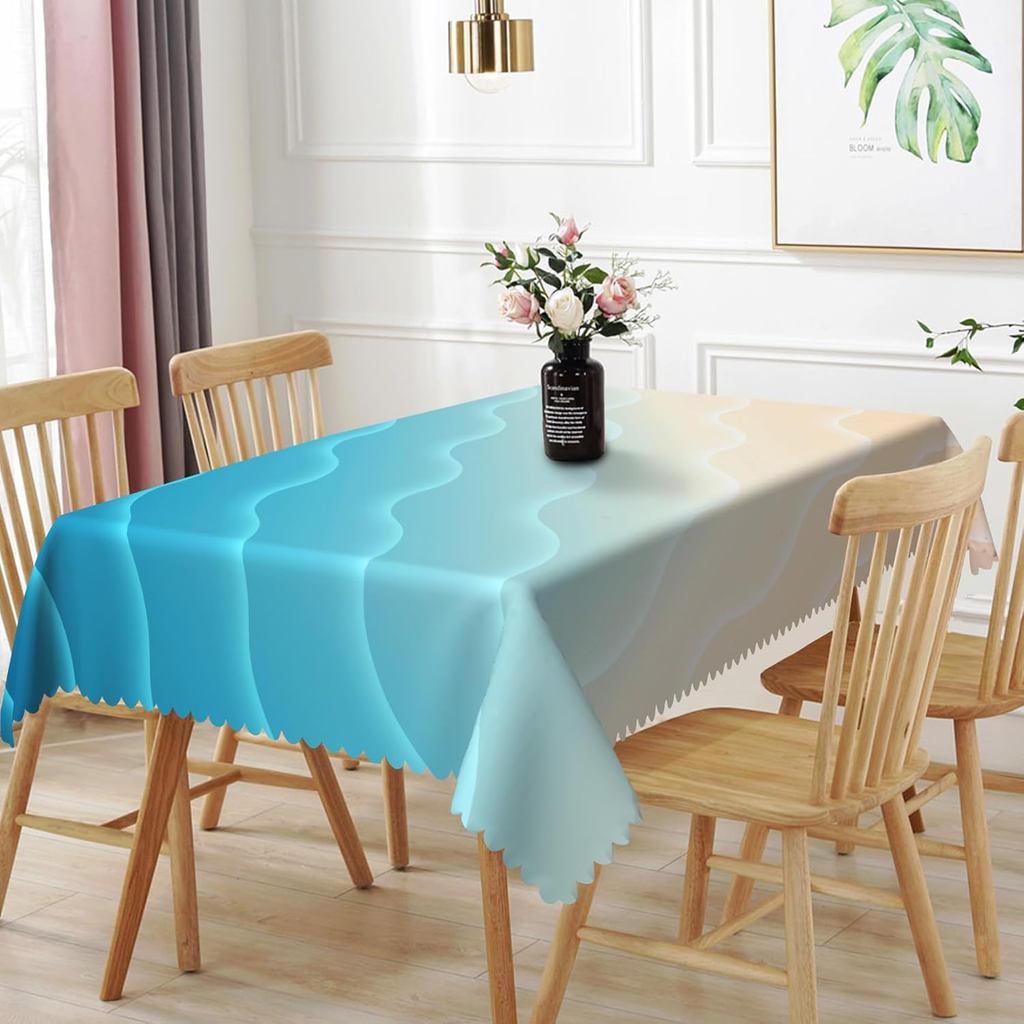 54x108inches Ocean Waves Khăn Trải Bàn Mùa Hè Xanh Dương Sóng Cát Bãi Biển Hình Chữ Nhật Khăn Trải B