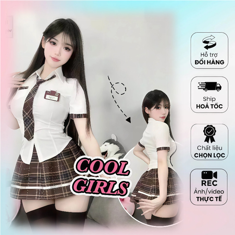 Đồng phục cosplay học sinh xếp ly sọc caro dễ thương cao cấp set nữ sinh anime kèm cà vạt sex quyến