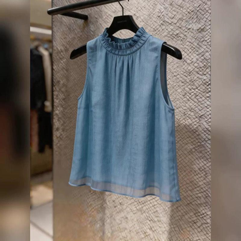 [Hàng mới về] Áo Vest không tay cổ xù phong cách đi lại dành cho nữ màu xanh cao cấp