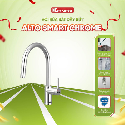 Vòi rửa bát dây rút Konox Alto Smart Chrome hợp kim đồng dòng chảy mới - Bảo hành 5 năm