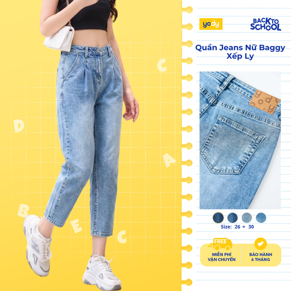 [BST Comfort Me-We] Quần jean nữ Yody dáng baggy thoải mái, quần bò co giãn, cạp cao chuẩn trend TRA